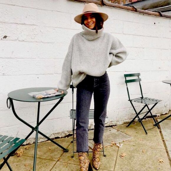 H&M | Knit Mock-turtleneck Oversized Sweater - Gray melange - Size Small - Picture 1 of 4